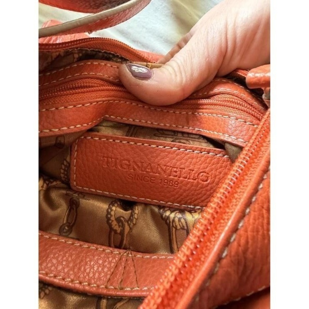 Tignanello Y2K Orange Crossbody Bag Genuine Leather Metal Hardware - Picture 5 of 11